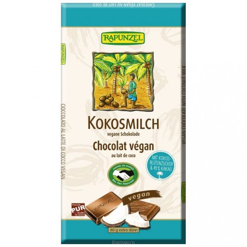 BIO Kókusztejes csokoládé 80g Rapunzel kókuszvirágcukorral, vegán