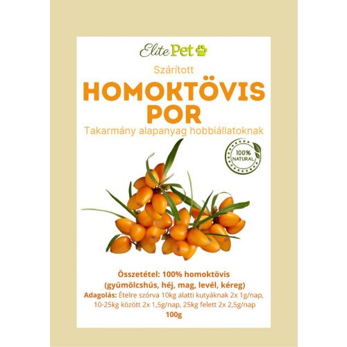 Elite Pet Homoktövis por 100g 100% (gyümölcshús, héj, mag, levél, kéreg)