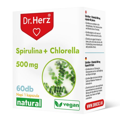 DR Herz Spirulina + Chlorella 60 db kapszula doboz 